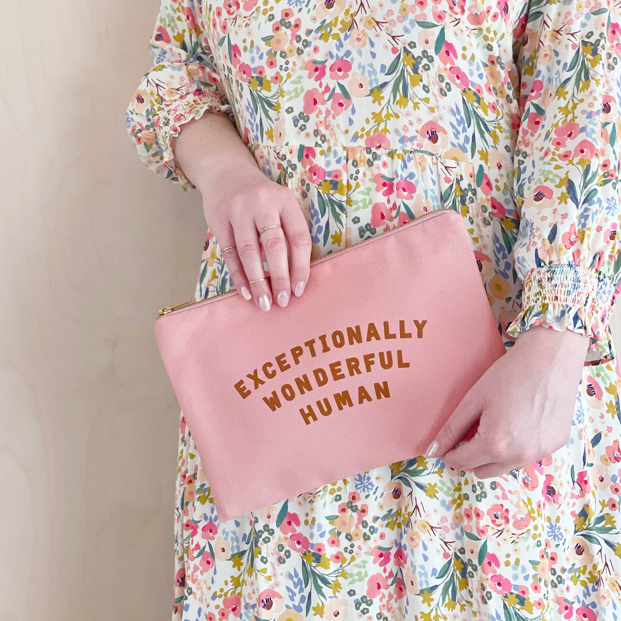 Alphabet bags - Exceptionally Wonderful Human - Blush Pink Pouch