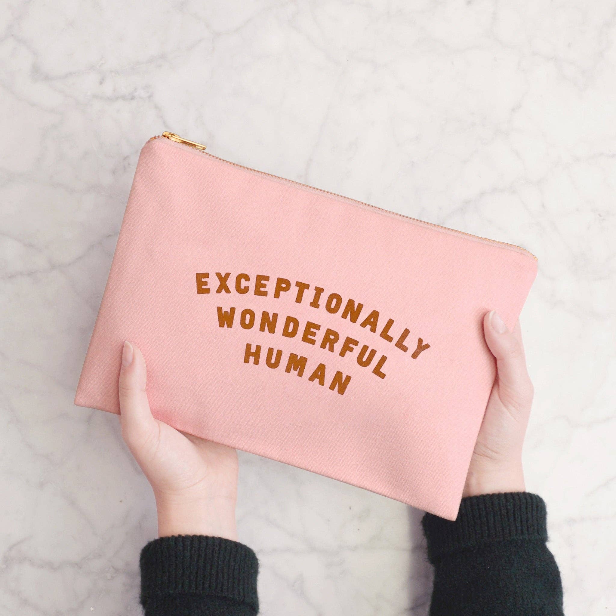 Alphabet bags - Exceptionally Wonderful Human - Blush Pink Pouch