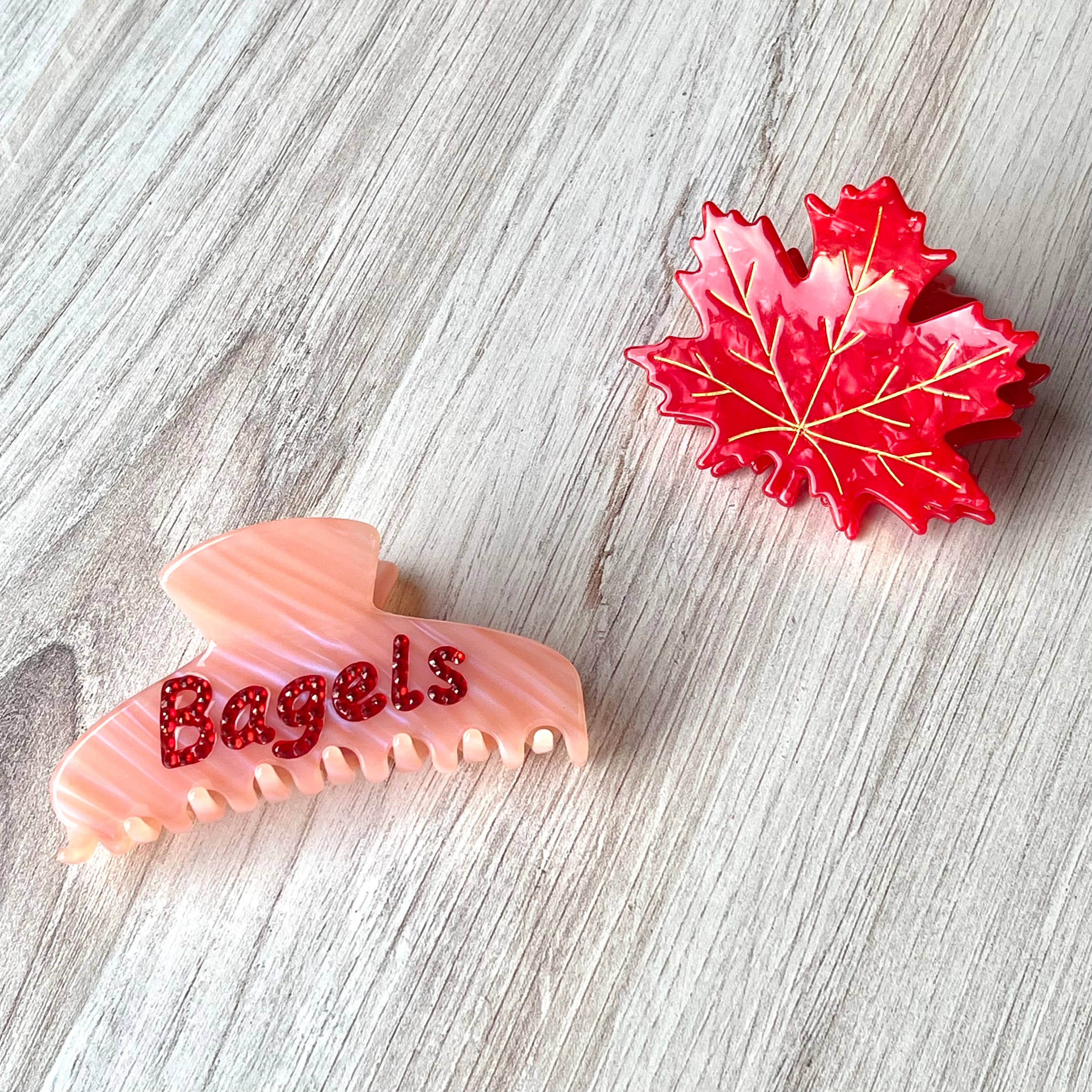 Silver Spider Bagels word Rhinestone Hair Claw clip