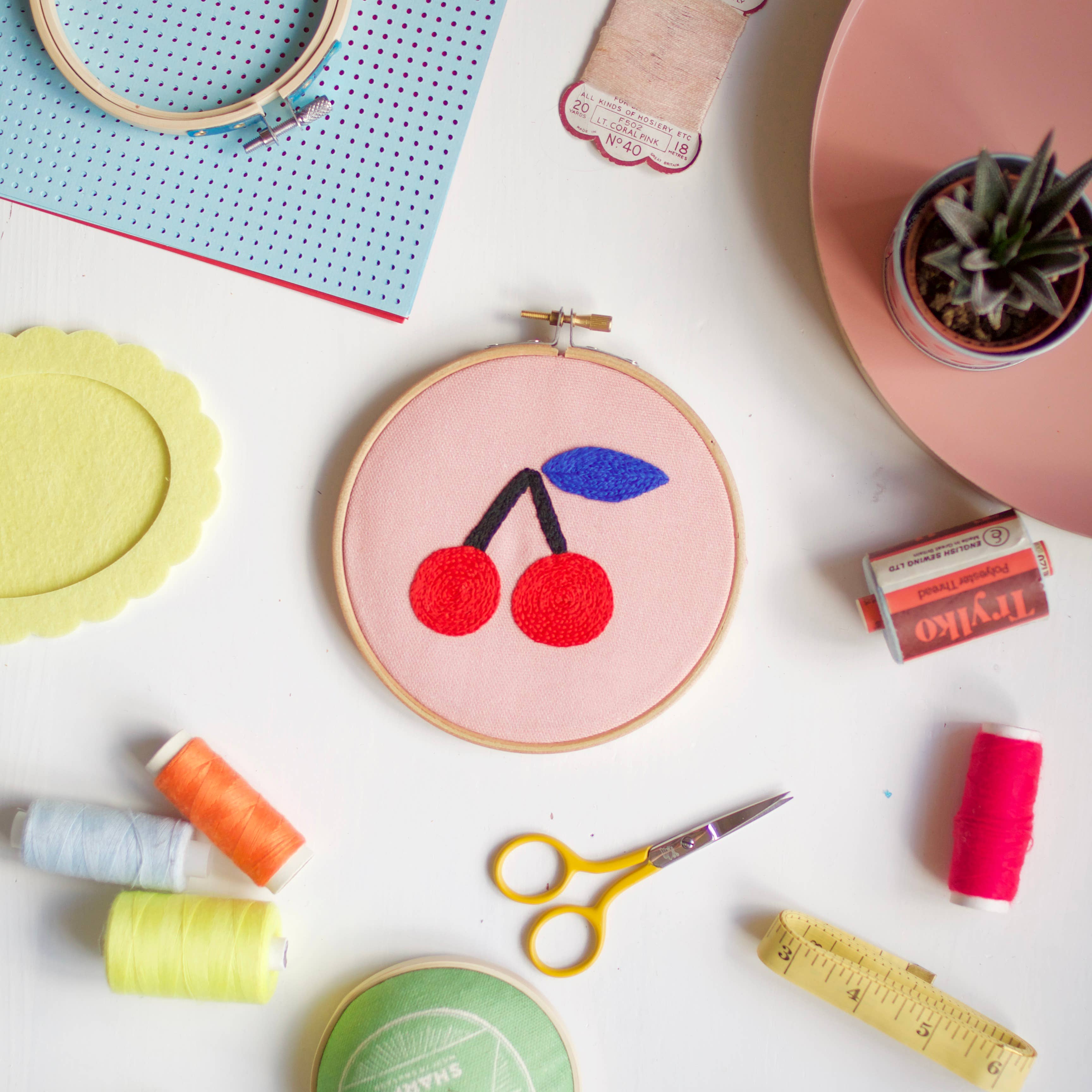 Cotton Clara - Cherry - Embroidery Hoop Kit